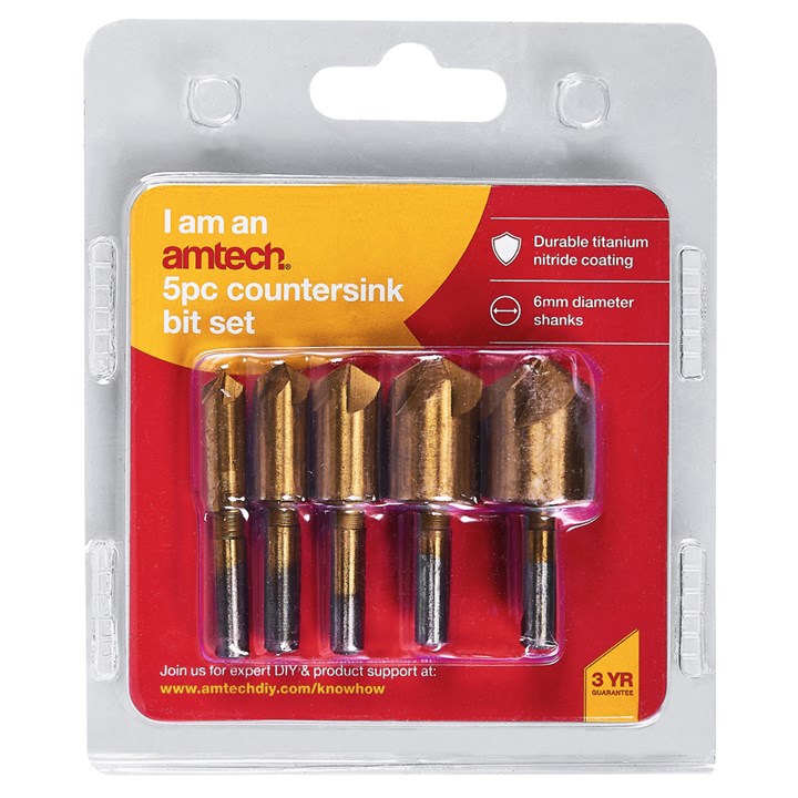 5-Piece Titanium Coated Countersink Bit Set – Perfect For Wood & Metal Drilling