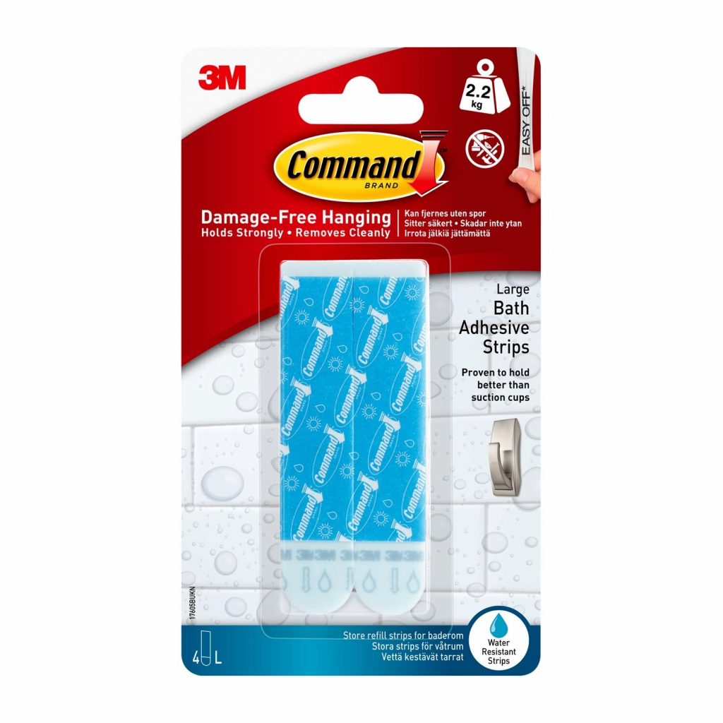 3M Command Water Resistent Bathroom Replacement Strips 4pk Large